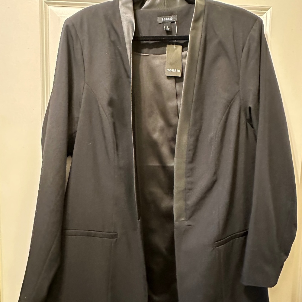 Black blazer with faux leather trim